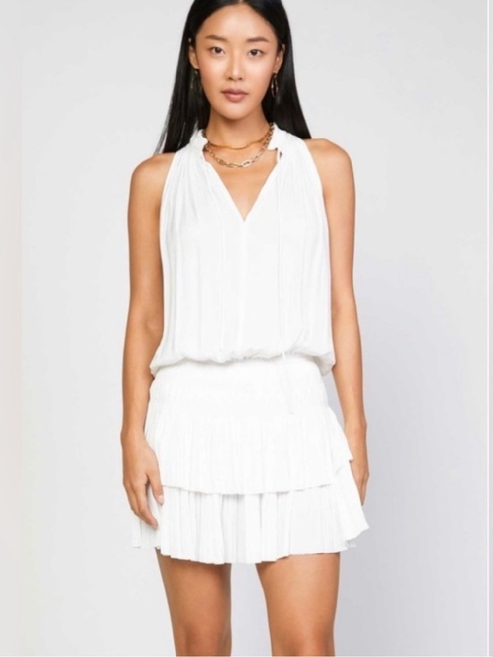 Current Air Women’s White Tiered Pleated Sleeveless Dress size Large